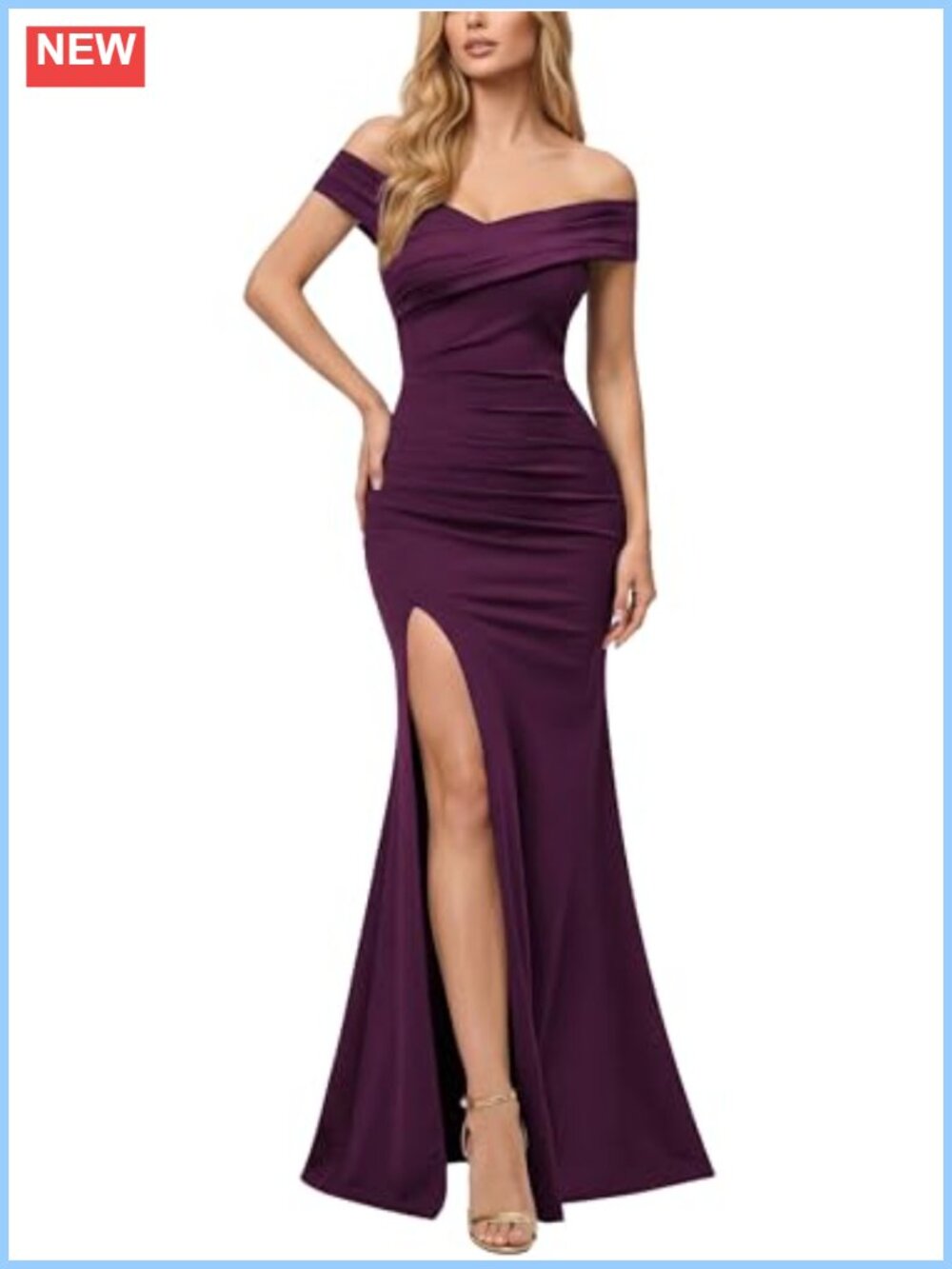 Elegant Off Shoulder Split Maxi Dress Bridesmaid Wedding Guest Formal